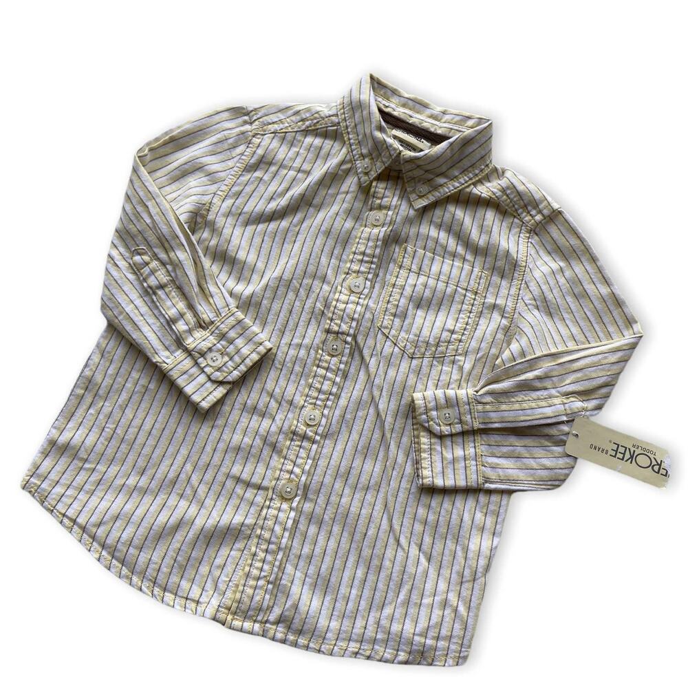 Cherokee Boys Shirt Size‎ 3T Yellow Gray White Stripe Oxford Button Up Front NEW